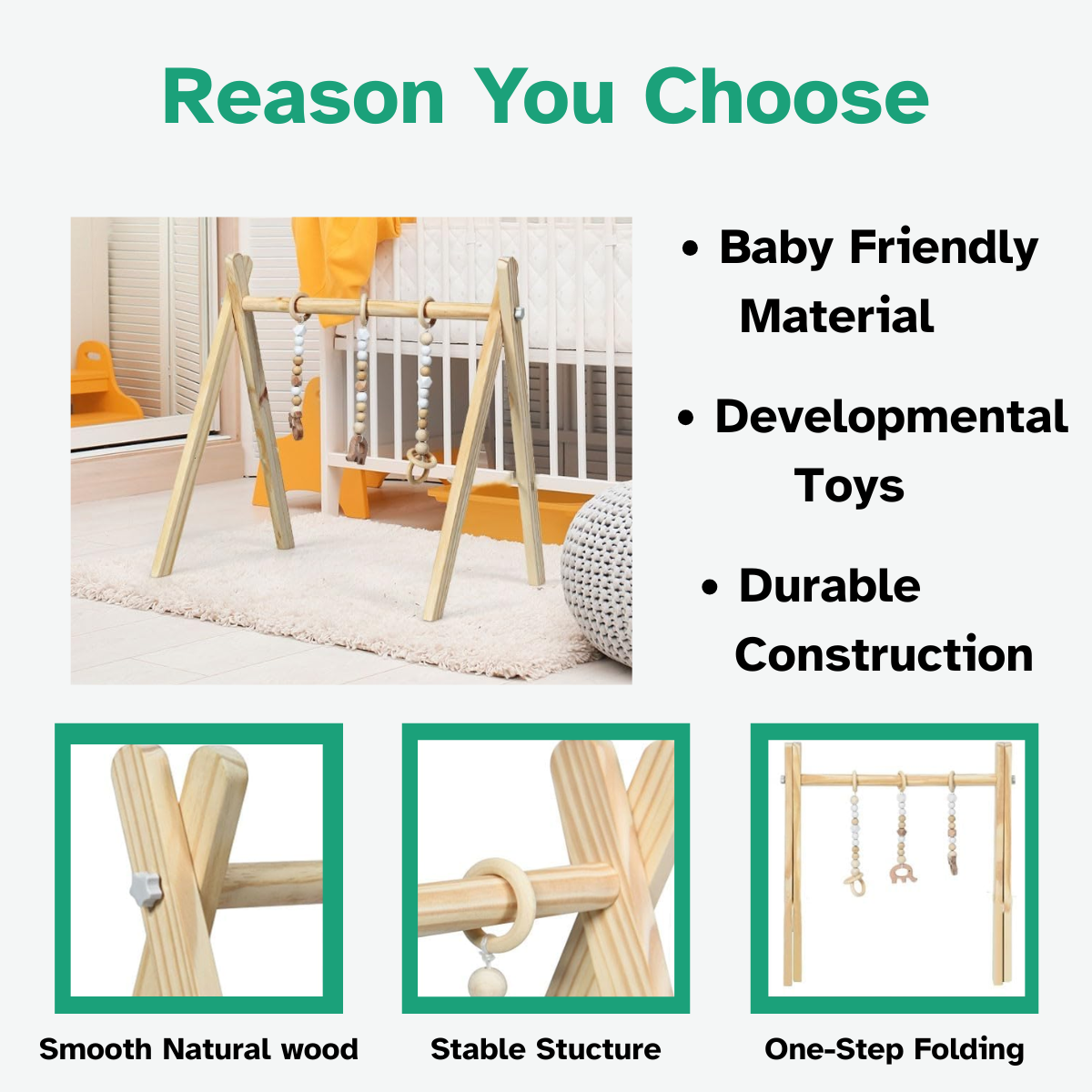 SmartPlay™ Wooden Baby Gym – Foldable, Stylish & Skill-Boosting